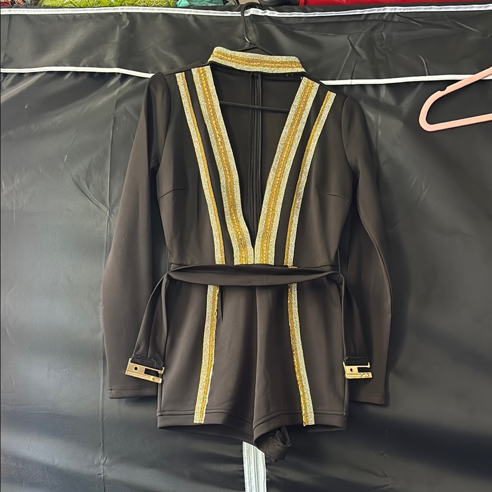 Black and Gold Belted Romper